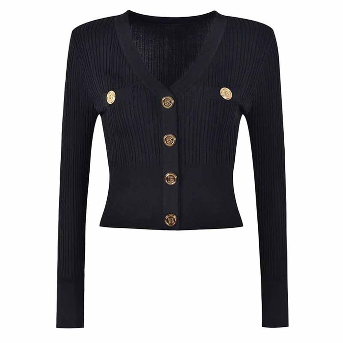 Women's Crop Cardigan V-Neck Knitted Top