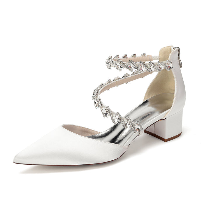 Women's Crossing Rhinestone Mid Heel Ankle Strap Shoes | Elegant Wedding & Prom Formal Sandals