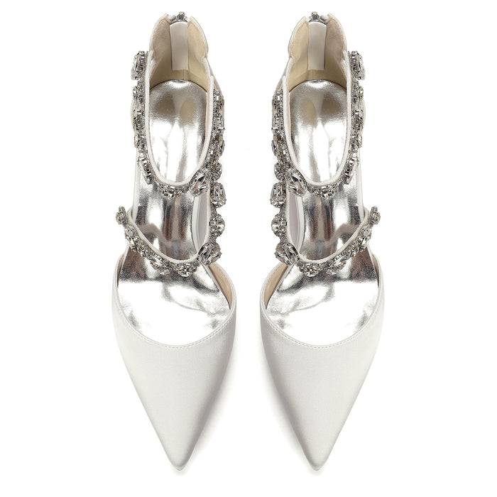 Women's Crossing Rhinestone Mid Heel Ankle Strap Shoes | Elegant Wedding & Prom Formal Sandals