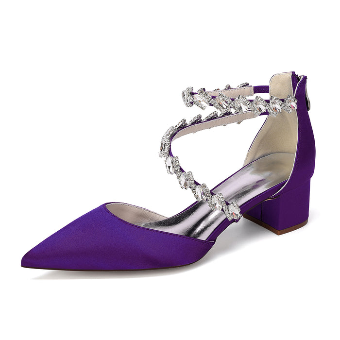 Women's Crossing Rhinestone Mid Heel Ankle Strap Shoes | Elegant Wedding & Prom Formal Sandals