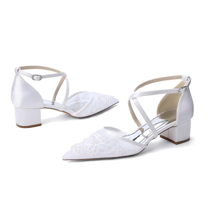 Women's Crossing Strap Dress Heels-Block Heel Wedding Shoes