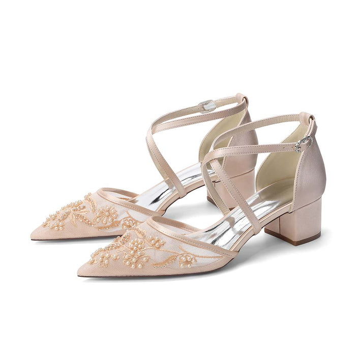 Women's Crossing Strap Dress Heels-Block Heel Wedding Shoes