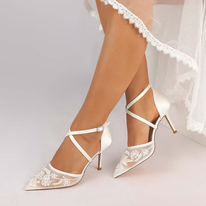 Women's Crossing Strap Dress Heels Wedding Party Stilettos for Bride