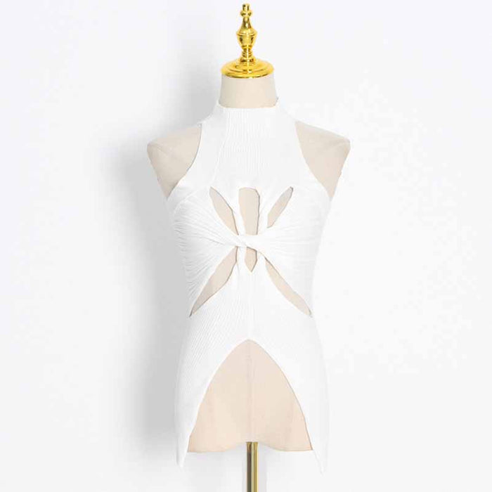Women's Cutout Twist-front Ribbed Cotton-blend Tank Top