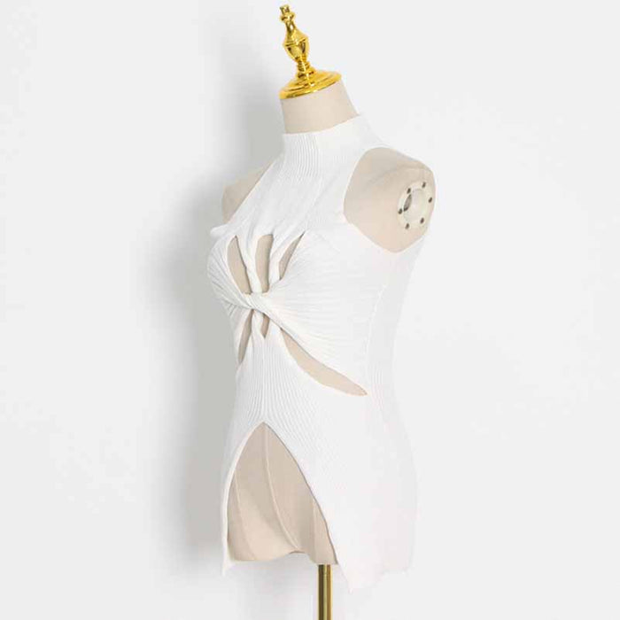 Women's Cutout Twist-front Ribbed Cotton-blend Tank Top