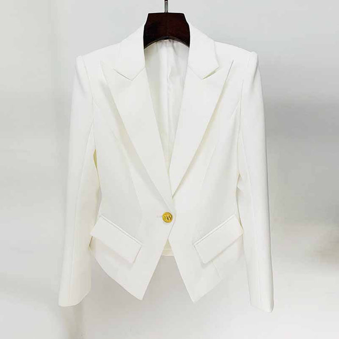 Women's Deep V Neck Fitted Style One Button Blazer Jacket Black Pink White
