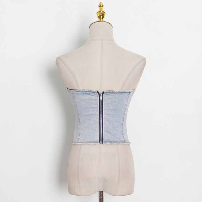 Women's Demin Pantsuit Tube Top & Jeans Set