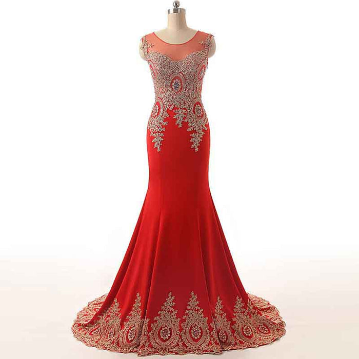 Women's Embroidery Lace Long Mermaid Formal Evening Prom Dresses