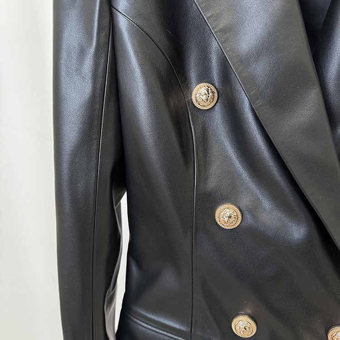 Women's Faux Leather Blazer Minidress Black Double Breasted Blazer Dress