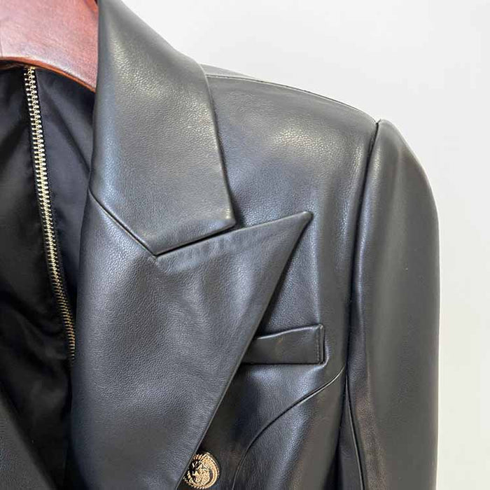 Women's Faux Leather Blazer Minidress Black Double Breasted Blazer Dress