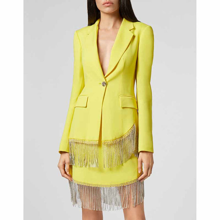 Women's Fitted Yellow Short Blazer  + Mini Skirt Suit