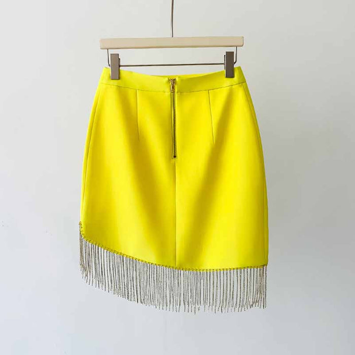 Women's Fitted Yellow Short Blazer  + Mini Skirt Suit