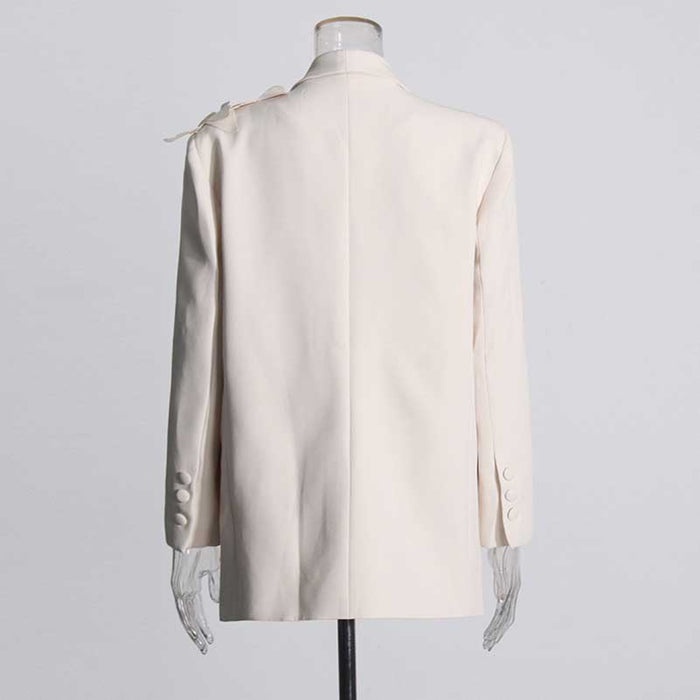 Women's Floral Applique Blazer White Coat