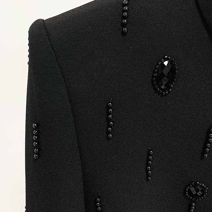 Women's Formal Skirt Suit Fitted Diamonds Pearls Decoration Short Crop Jacket + Mini Skirt Suit