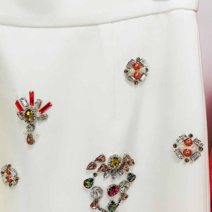 Women's Formal Skirt Suit Fitted nail bead diamond Short Crop Jacket + Mini Skirt Suit