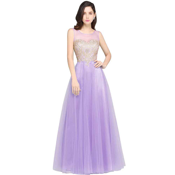 Women's Formal Sleeveless Appliques Wedding Bridesmaid Maxi Dress