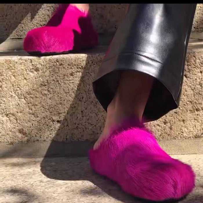 Womens Fussbett Sabot Calfskin Loafers Fur Slippers