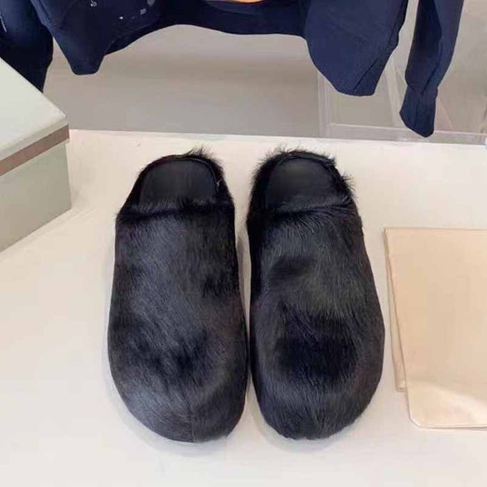 Womens Fussbett Sabot Calfskin Loafers Fur Slippers