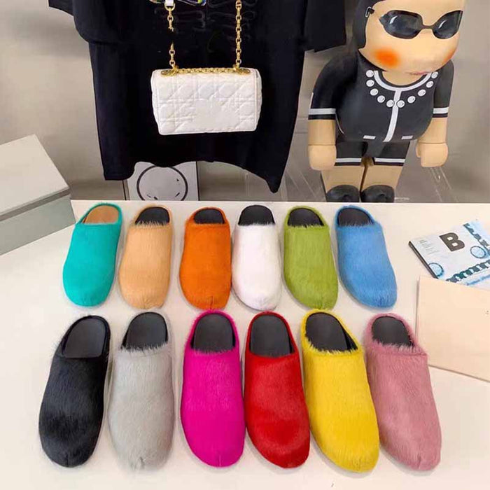 Womens Fussbett Sabot Calfskin Loafers Fur Slippers