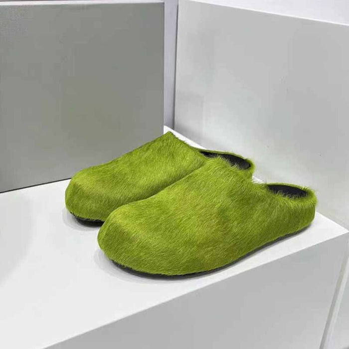 Womens Fussbett Sabot Calfskin Loafers Fur Slippers