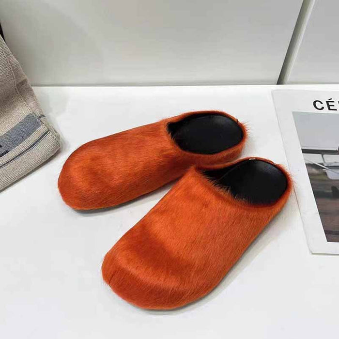Womens Fussbett Sabot Calfskin Loafers Fur Slippers