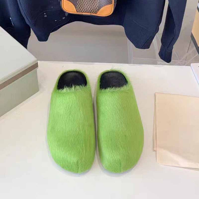 Womens Fussbett Sabot Calfskin Loafers Fur Slippers