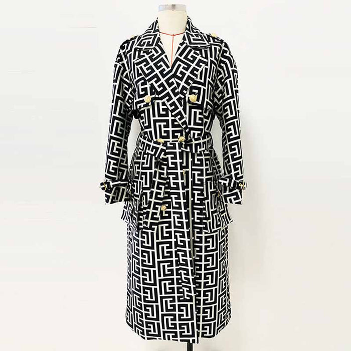 Women's Geometric Trench Coats Monogrammed Trench Coat In Black