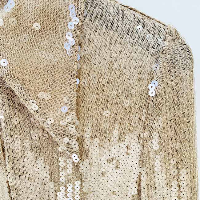 Womens Gold Bling Party Tops Sparkle Outfits Sequin Long Sleeve Blouse Glitter Clubwear Shirt