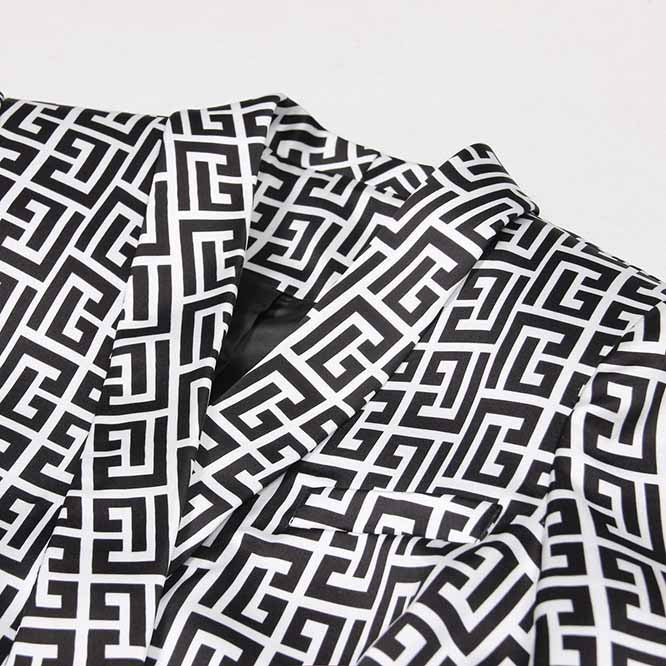 Women's Golden Buttons Abstract Pattern Fitted Pantsuit With Belt