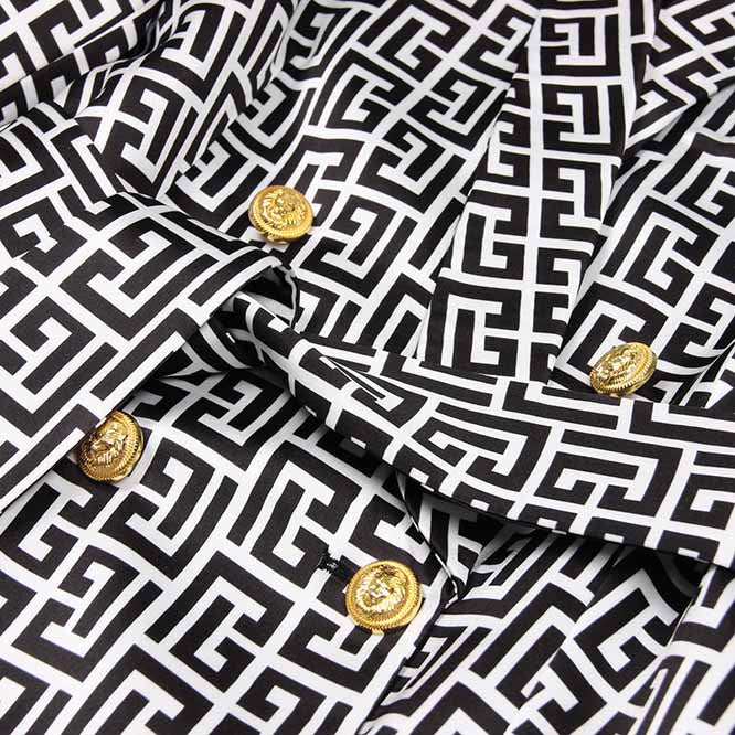 Women's Golden Buttons Abstract Pattern Fitted Pantsuit With Belt