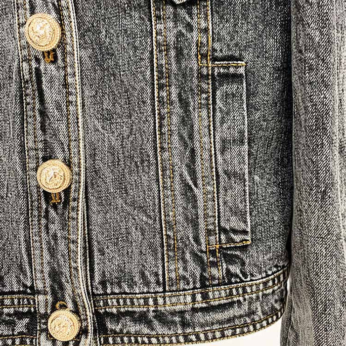 Women's Golden Buttons Fitted Denim Fitted Jacket Black Activewear Coat