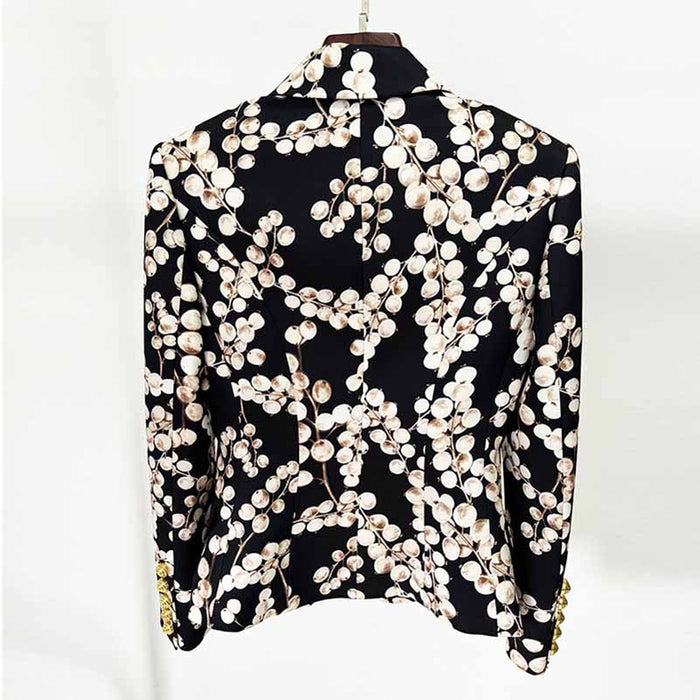 Women's Graphic Printed Pants Set Gold Buttons Two Pieces Pantsuit