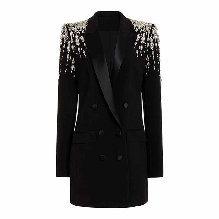 Women's Hand Made Nail beaded White / Black Mid Length Blazer Dress