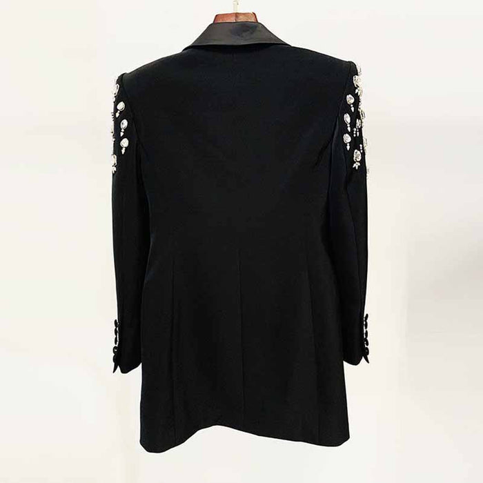 Women's Hand Made Nail beaded White / Black Mid Length Blazer Dress