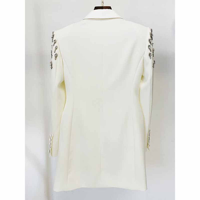 Women's Hand Made Nail beaded White / Black Mid Length Blazer Dress