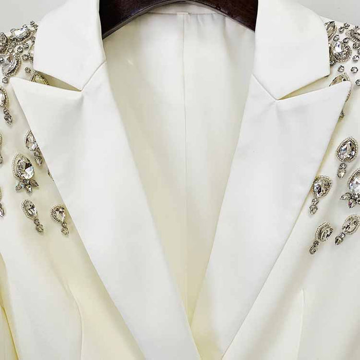 Women's Hand Made Nail beaded White / Black Mid Length Blazer Dress