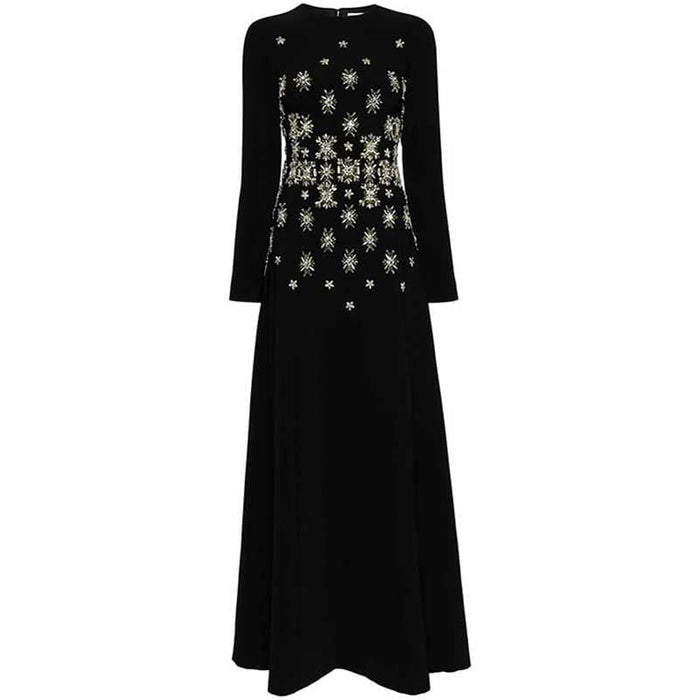 Womens High Collar Black Beaded Long Formal Dress Prom Gown