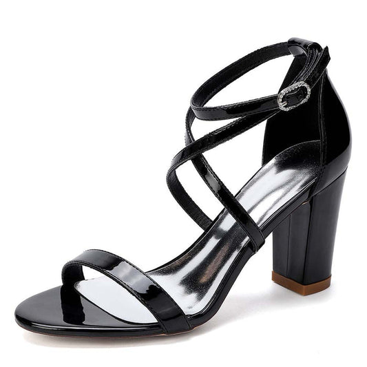 Women's High Heel Sandals Chunky Heel Open Toe Bridal Evening Party Shoes with Cross Straps