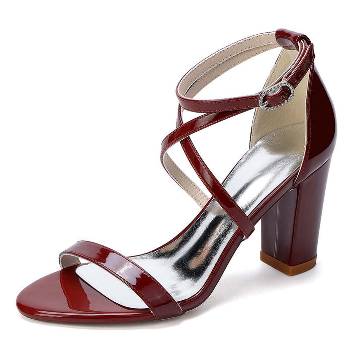 Women's High Heel Sandals Chunky Heel Open Toe Bridal Evening Party Shoes with Cross Straps