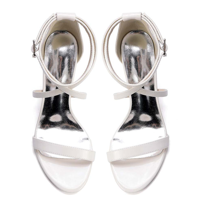Women's High Heel Sandals Chunky Heel Open Toe Bridal Evening Party Shoes with Cross Straps