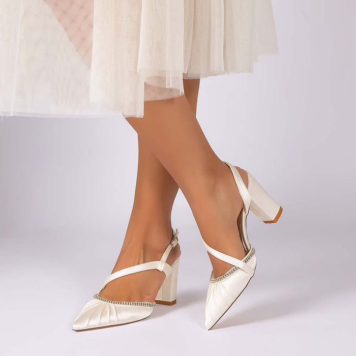 Women's High Heel Sandals with Rhinestones, Crisscross T-Strap Buckle, Chunky Heel & Peep Toe