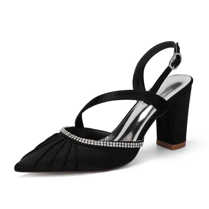 Women's High Heel Sandals with Rhinestones, Crisscross T-Strap Buckle, Chunky Heel & Peep Toe