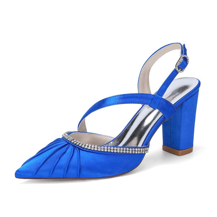 Women's High Heel Sandals with Rhinestones, Crisscross T-Strap Buckle, Chunky Heel & Peep Toe