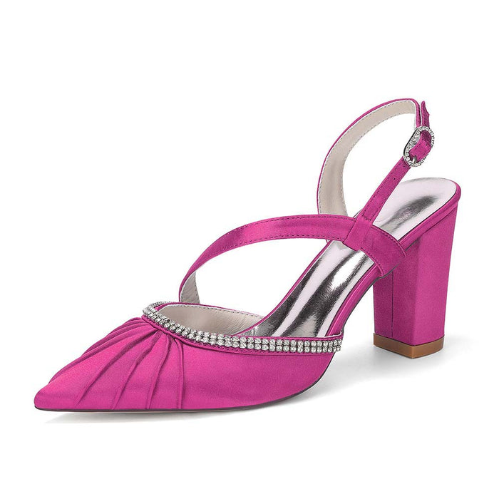 Women's High Heel Sandals with Rhinestones, Crisscross T-Strap Buckle, Chunky Heel & Peep Toe