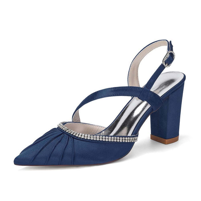 Women's High Heel Sandals with Rhinestones, Crisscross T-Strap Buckle, Chunky Heel & Peep Toe