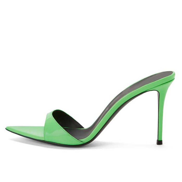 Womens High Heeled Mules Peep Toe Slip On Sandals