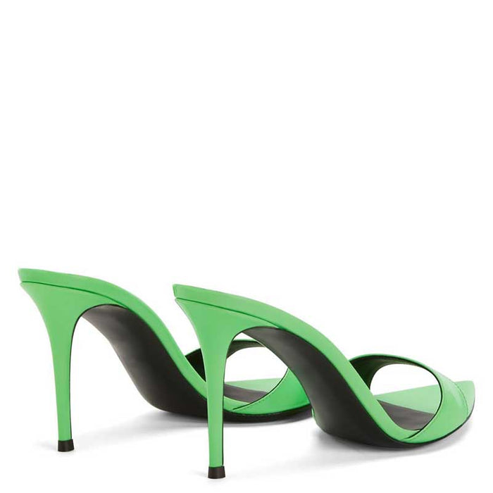 Womens High Heeled Mules Peep Toe Slip On Sandals