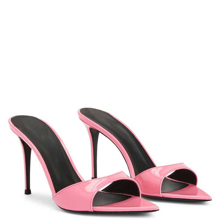 Womens High Heeled Mules Peep Toe Slip On Sandals