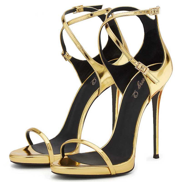 Women's High Heels Cross Buckle High Heel Sandals Dress Shoes-Gold