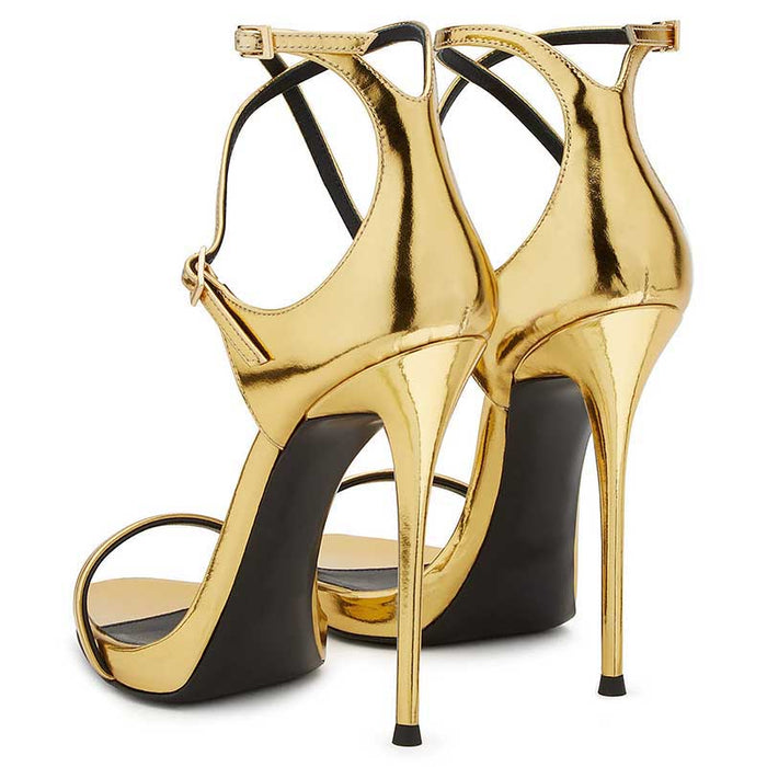Women's High Heels Cross Buckle High Heel Sandals Dress Shoes-Gold